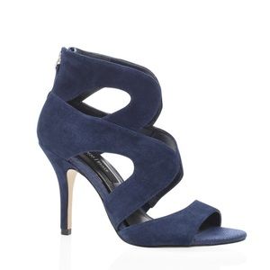 White House Black Market blue suede cage heels
